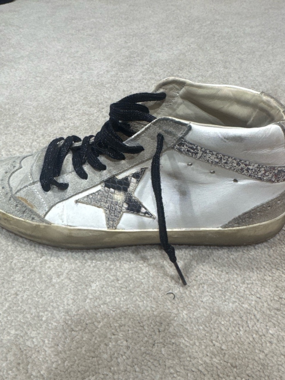 Golden Goose Silver and Black High-Top Sneaker